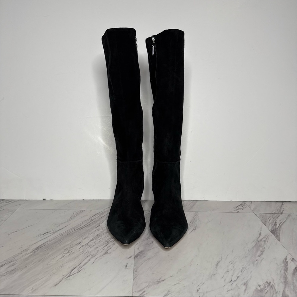 Schutz Pointy Toe Black Suede Kitten Heel Tall Boot 8 1/2 B - Picture 2 of 15